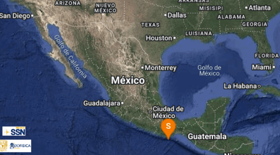mapa con registro de sismo en Oaxaca