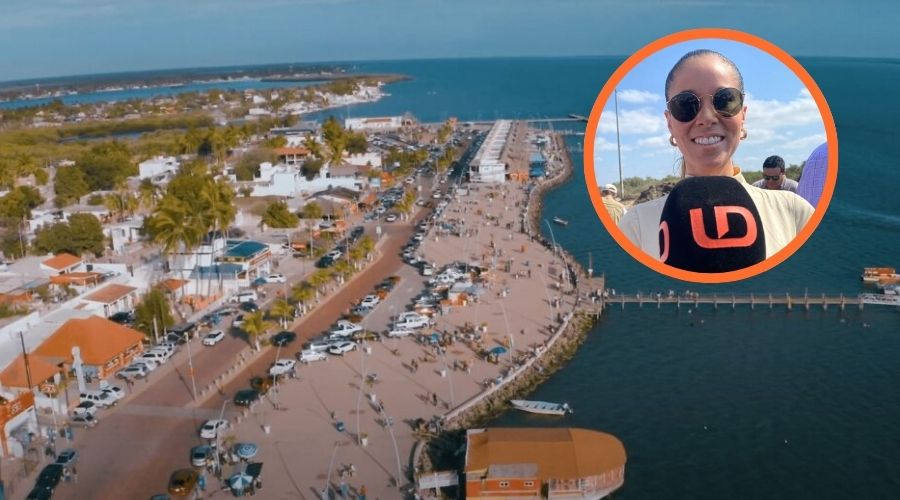 Bahía de Altata junto a un circulo con Mireya Sosa Osuna