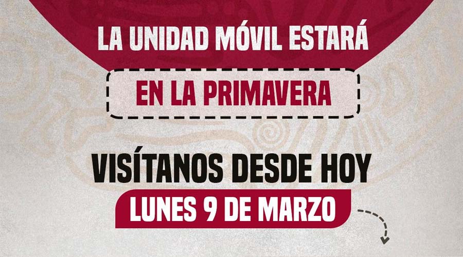 Anuncio de unidad móvil para trámites vehiculares en La Primavera, Culiacán