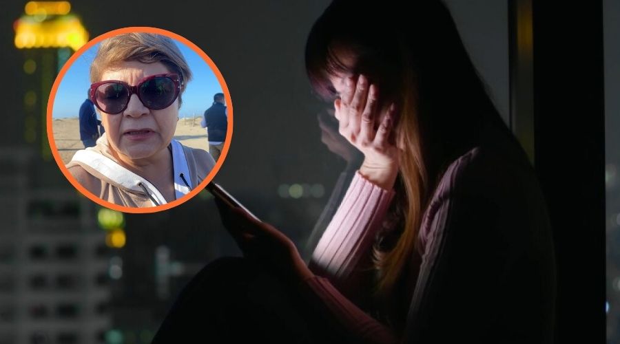 Una mujer con la mano en la cara junto a un circulo con Cecilia Ramírez Montoya