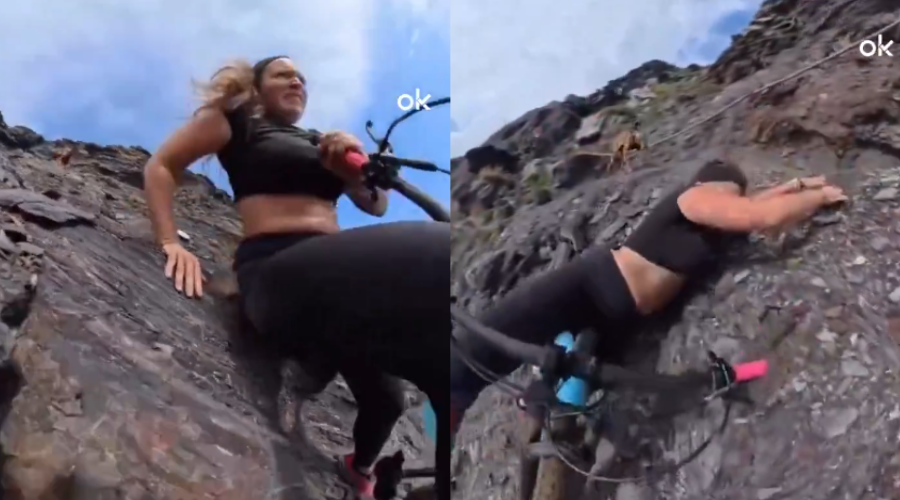 Ciclista se salva de caer de un barranco