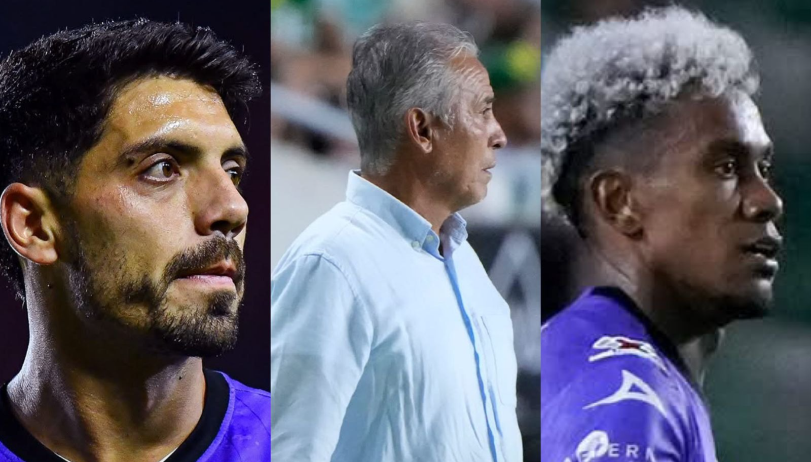 Brian Rubio, Yoel Bárcenas y el DT Sergio Bueno en tres imágenes verticales