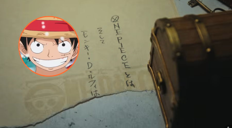 tesoro con una hoja escrita con un círculo del personaje de One Piece