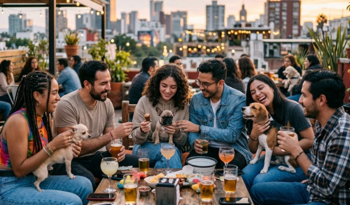 Parejas millennials y centennials sentados conviviendo