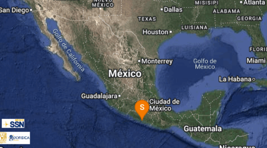 mapa con registro de sismo en Oaxaca