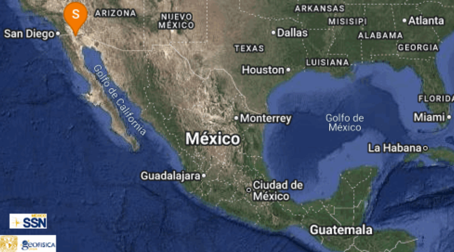 mapa con registro de sismo en Oaxaca