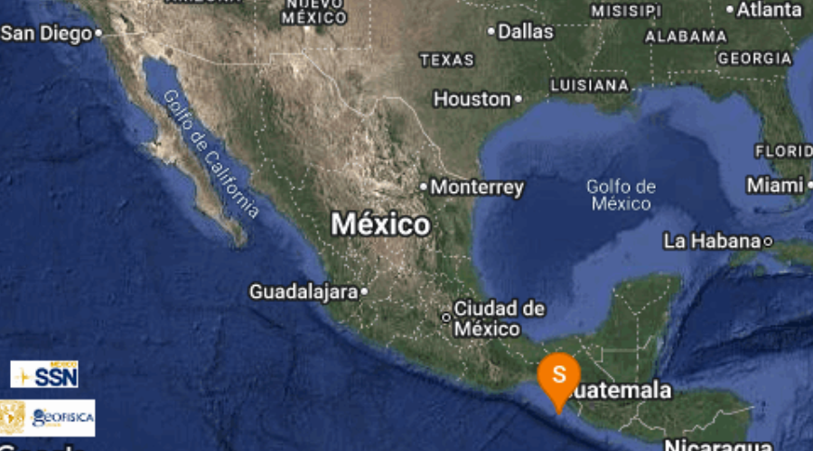 mapa con registro de sismo en Oaxaca