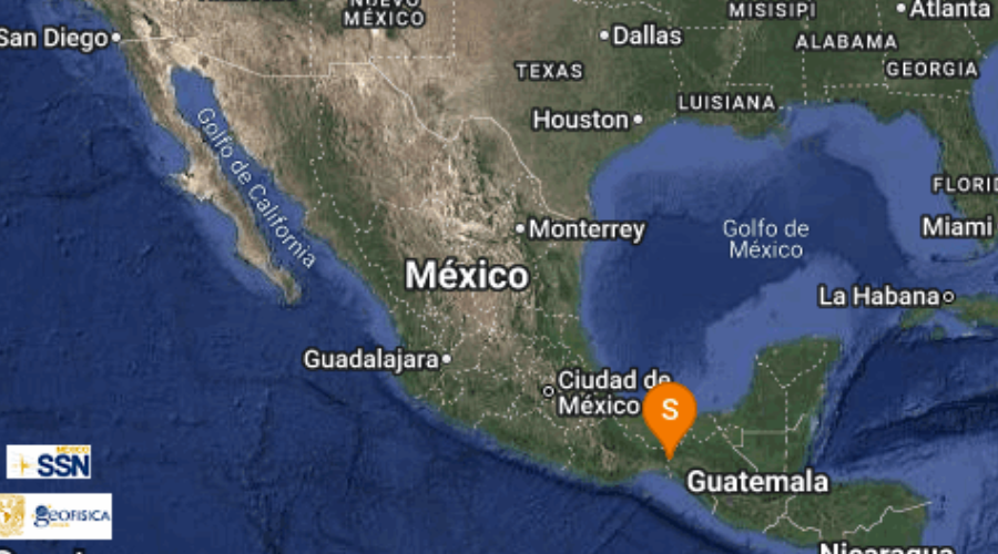 mapa con registro de sismo en Oaxaca