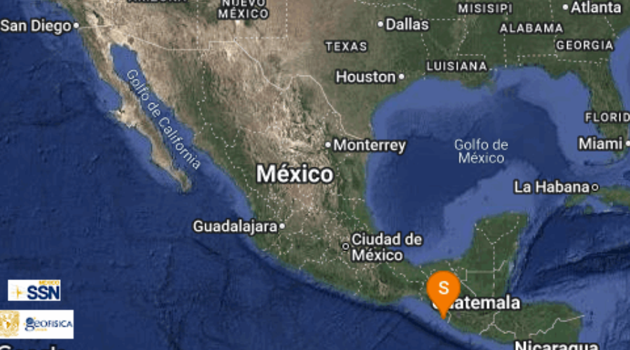 mapa con registro de sismo en Oaxaca