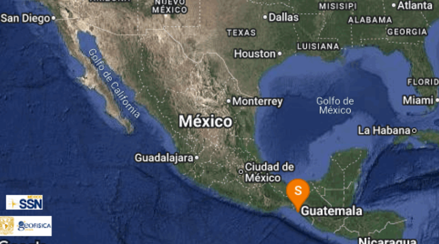 mapa con registro de sismo en Oaxaca