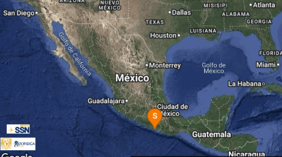 mapa con registro de sismo en Oaxaca