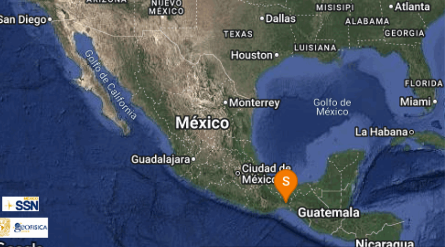 mapa con registro de sismo en Oaxaca