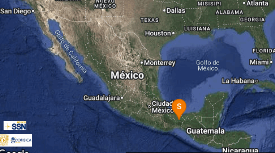 mapa con registro de sismo en Veracruz