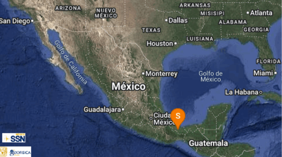mapa con registro de sismo en Oaxaca