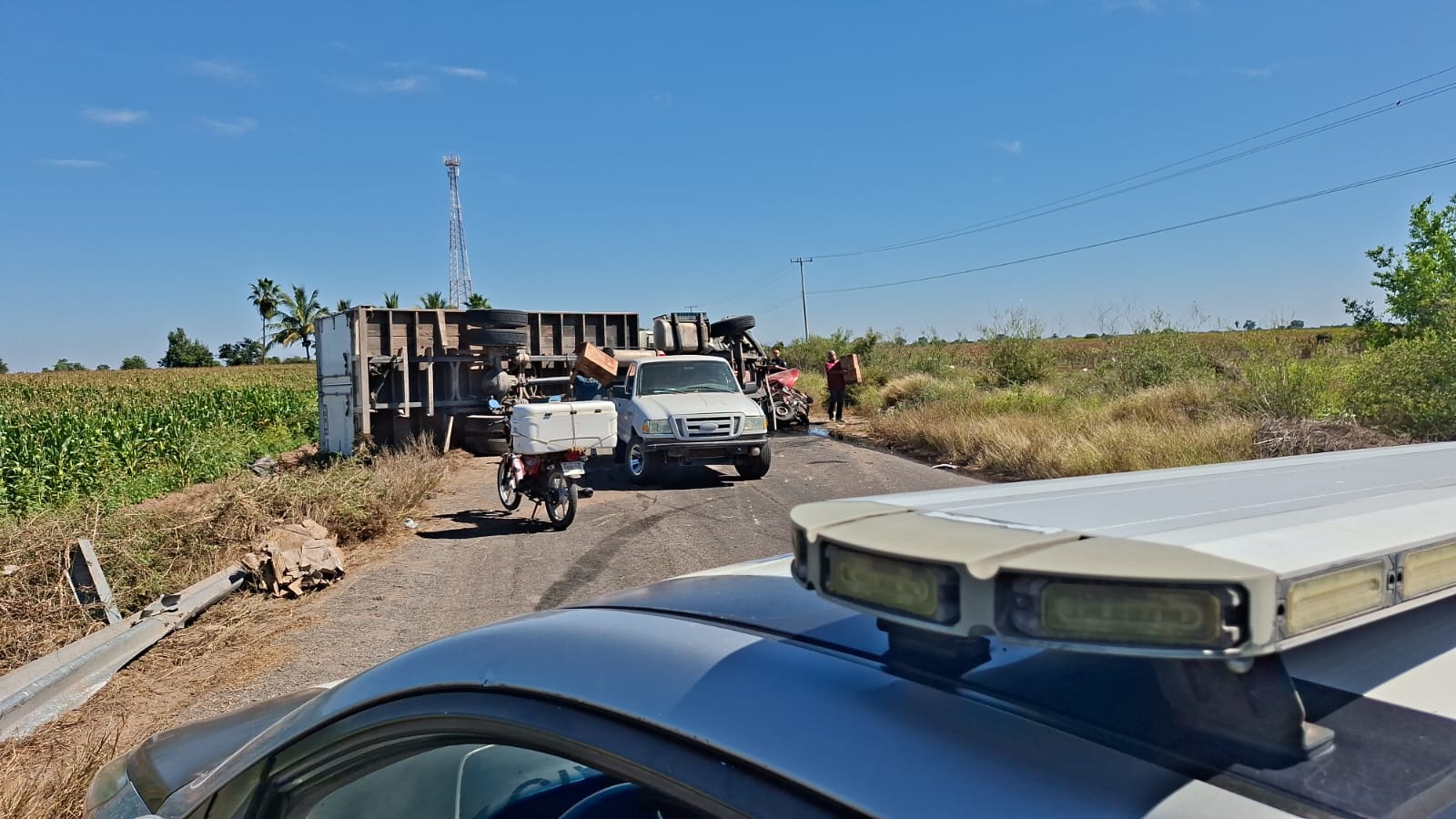 tráiler volcado en carretera