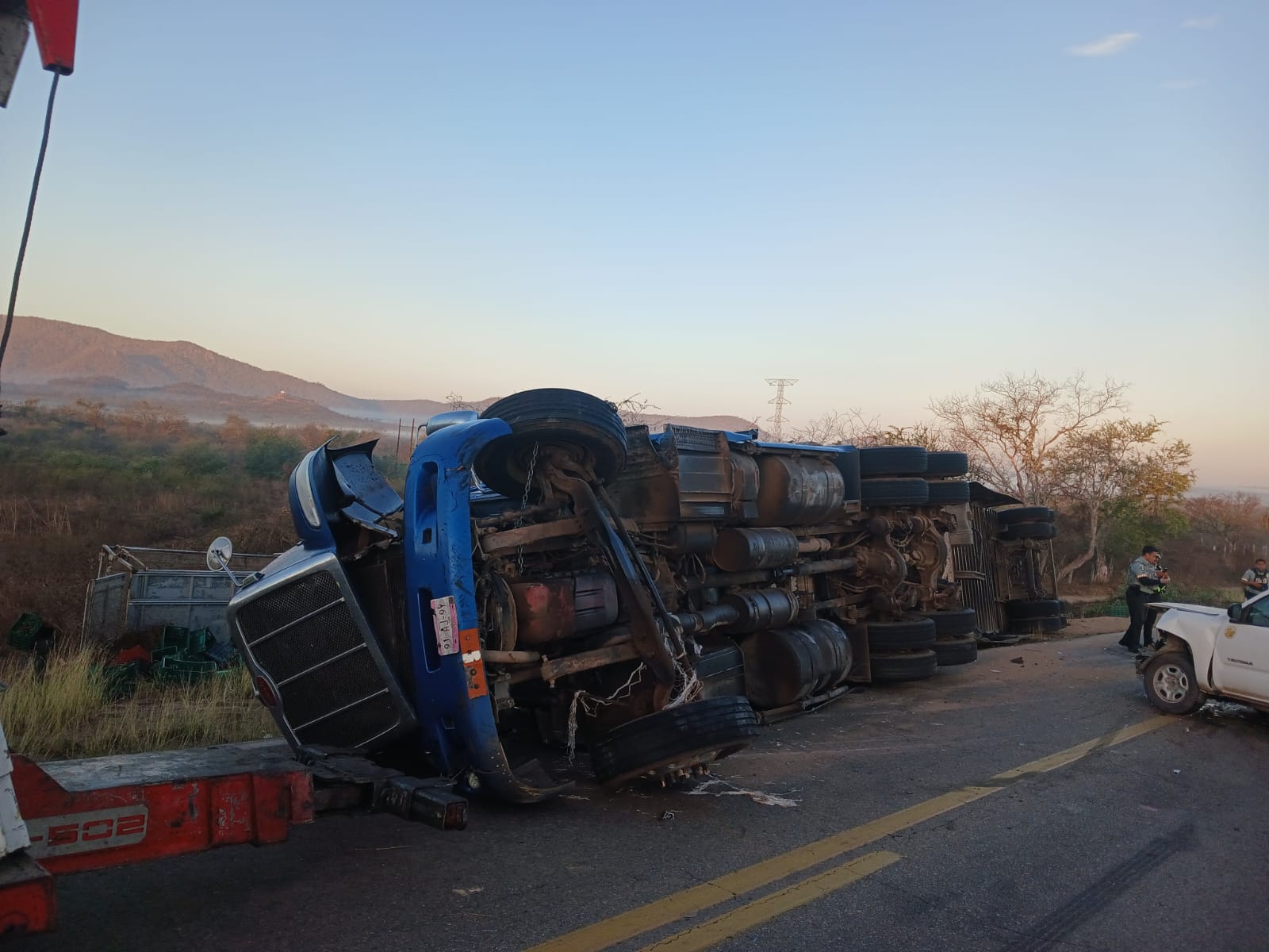 Tráiler volcado a orilla de carretera