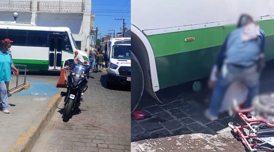 Motocicleta de la policía junto con un camión y una persona debajo del camión y una silla de ruedas tirada