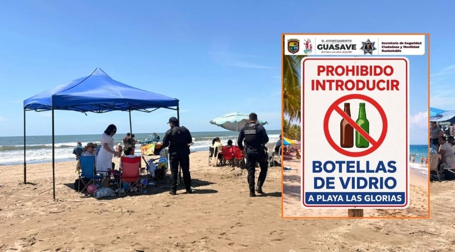 Policías en la playa realizando recorridos