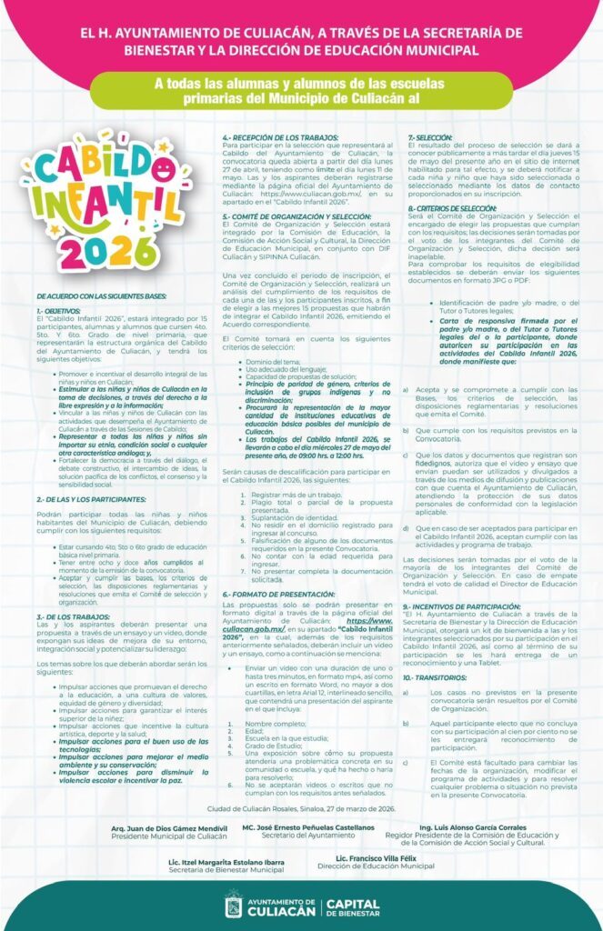 Lista y convocatoria del Cabildo Infantil 2026
