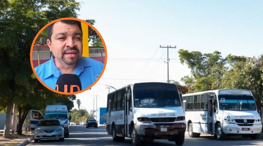 Camiones de Los Mochis junto a un circulo con Carlos Martín Valenzuela Navarro