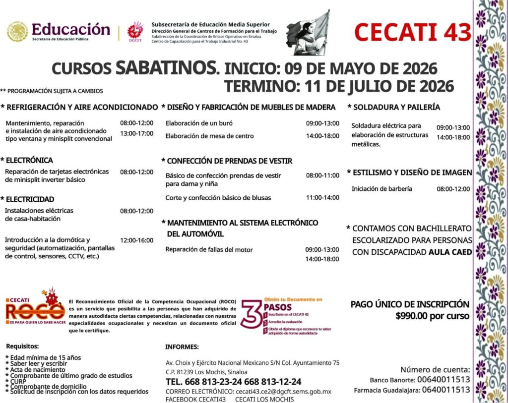 Imagen con texto e información de cursos