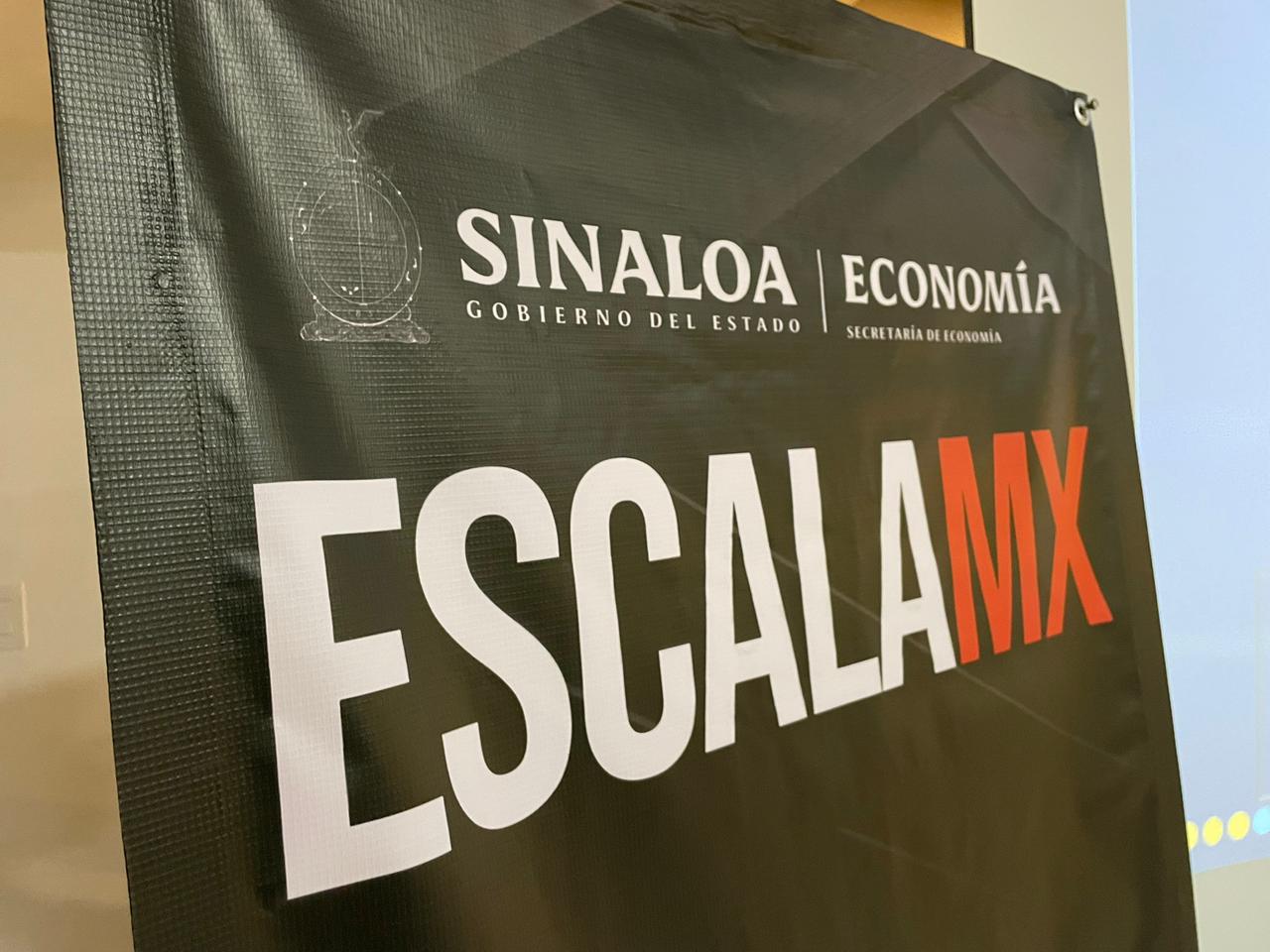 Lona de publicidad con nombre de Escala MX, conferencia de la Secretaría de economía en Ahome