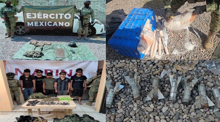 Cuatro imágenes con personas detenidas con armas y ponchallanatas