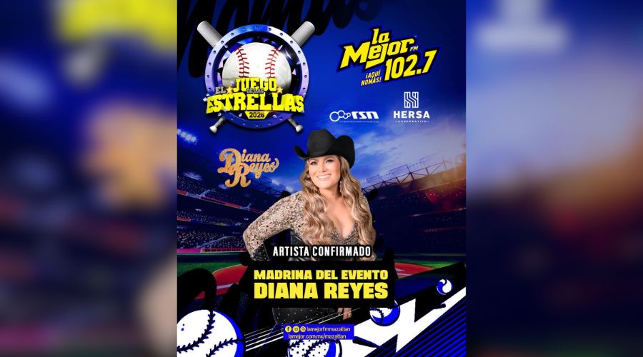 Banner oficial de Juego de las Estrellas RSN 2026 en Mazatlán donde se ve a Diana Reyes con sombrero y sonriendo en el medio