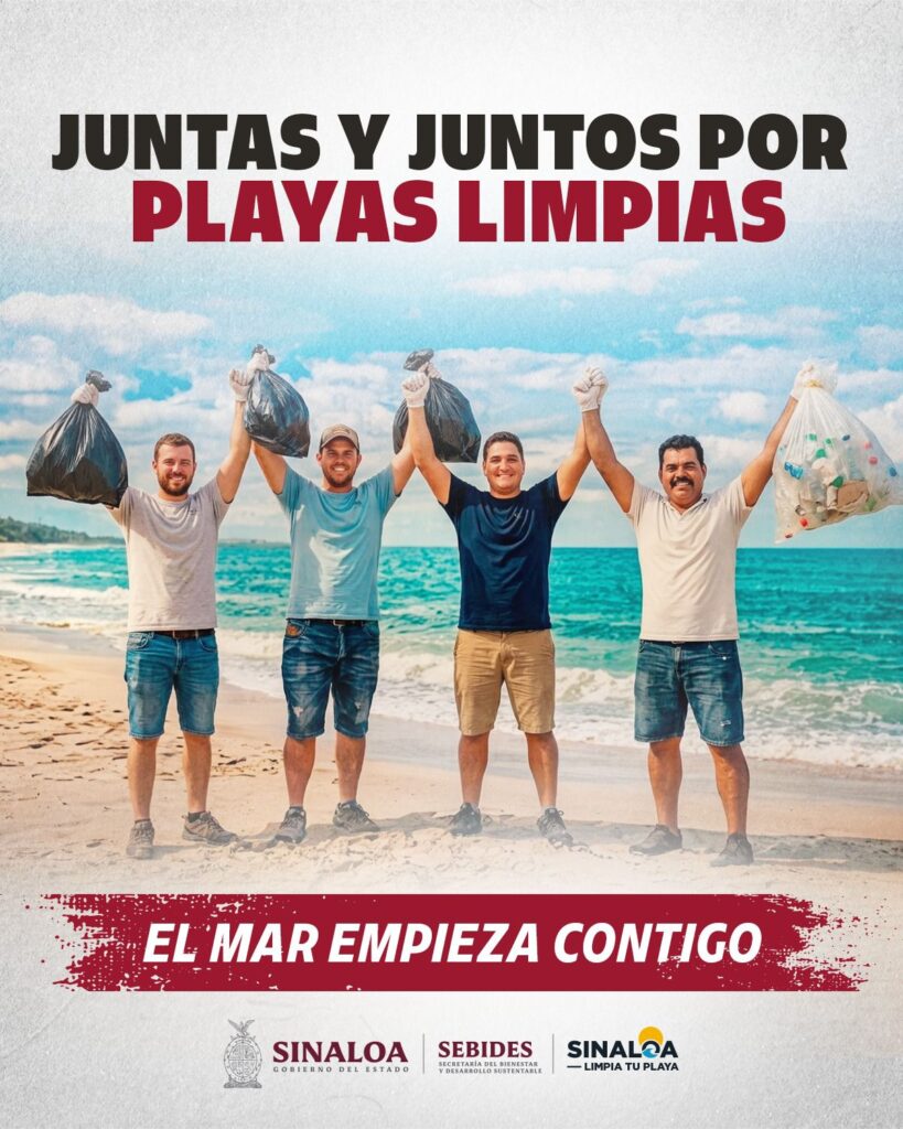 Cártel de personas en playa