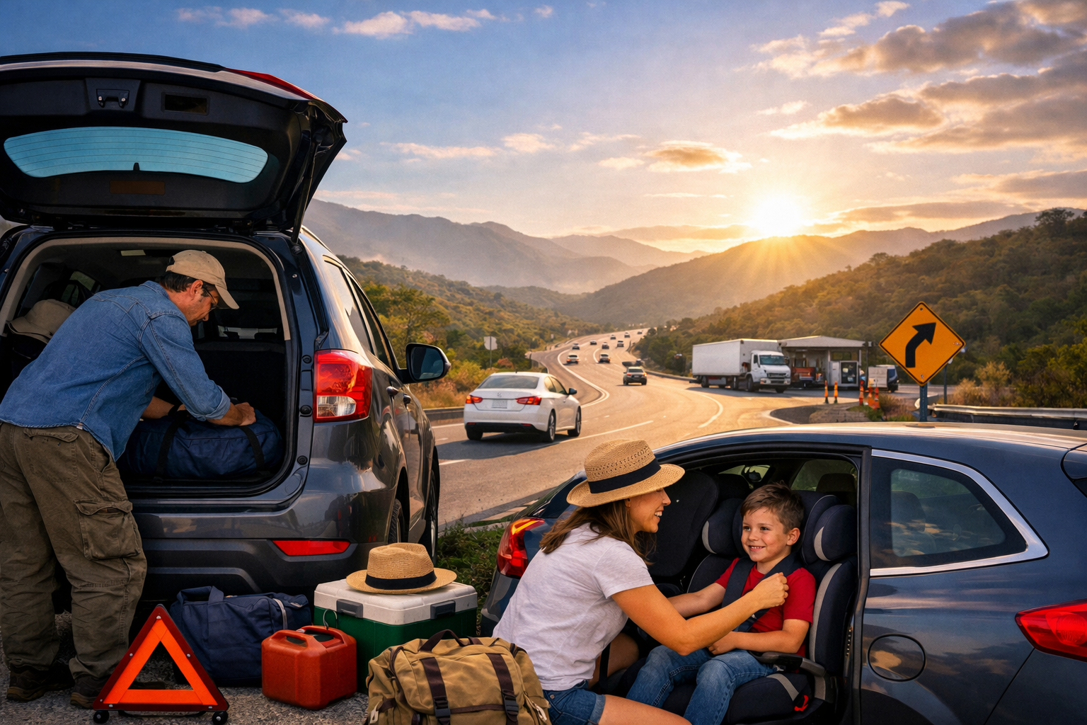 Familia viajando en carretera