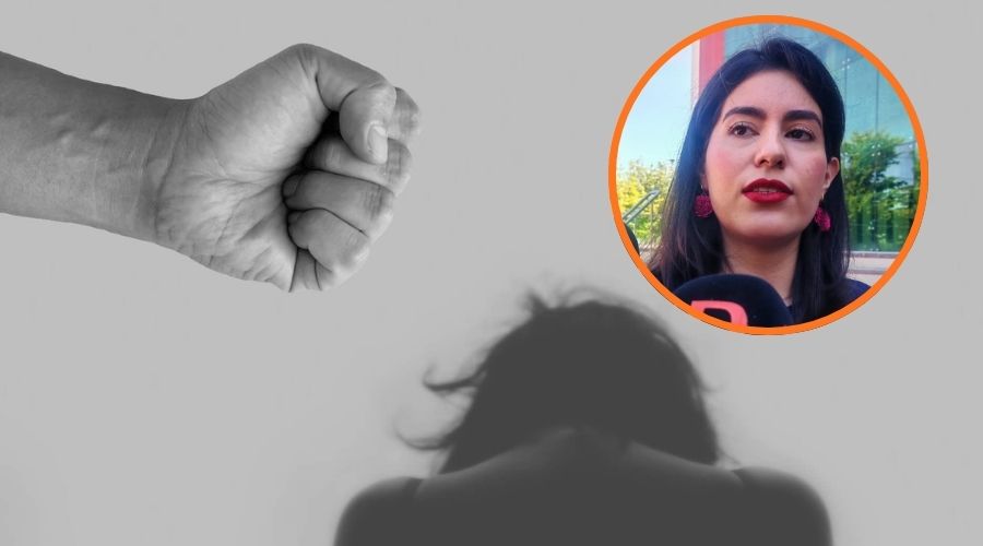 Puño de la mano junto a una silueta de una mujer y en un circulo Ana Francis Chiquete C