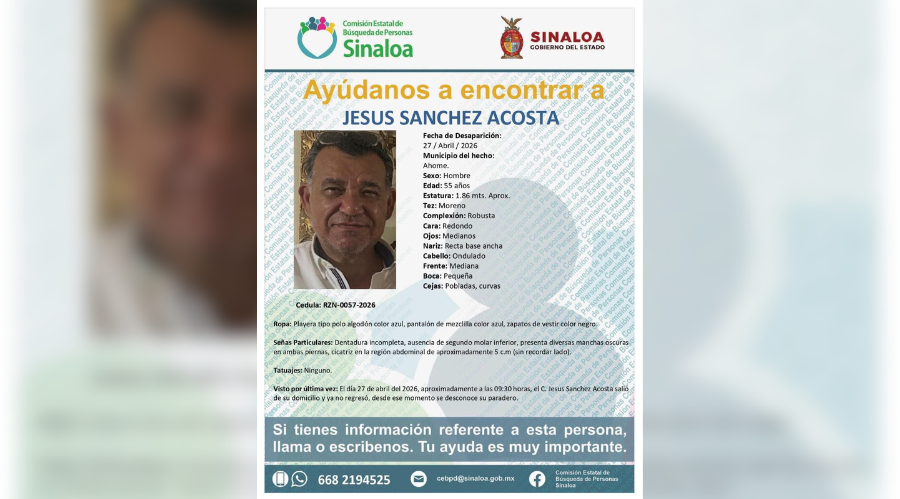 Ficha de búsqueda de Jesús Sánchez Acosta.