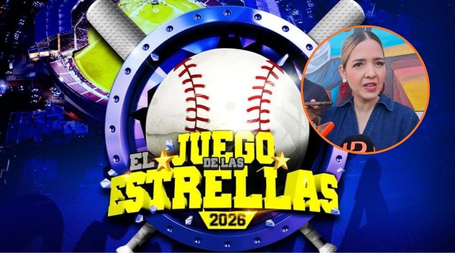 En grande el logo oficial de Juego de las Estrellas de La Mejor 102.7 FM y en circulo alcaldesa de Mazatlán