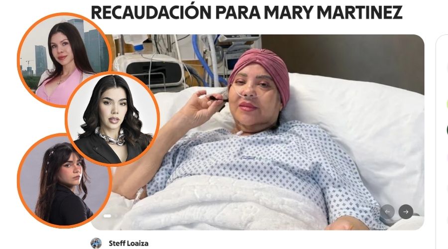 Mamá de Kimberly Loaiza en una camilla con cubrebocas junto a un circulo con Kenia Os, Ana Gastelum y Alana Flores