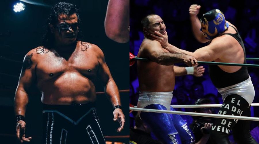 Luchadores arriba del cuadrilátero en combate