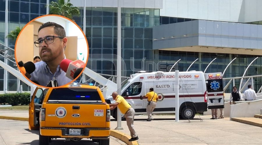 En grande unidades de protección civil y ambulancia a las afueras de un hospital