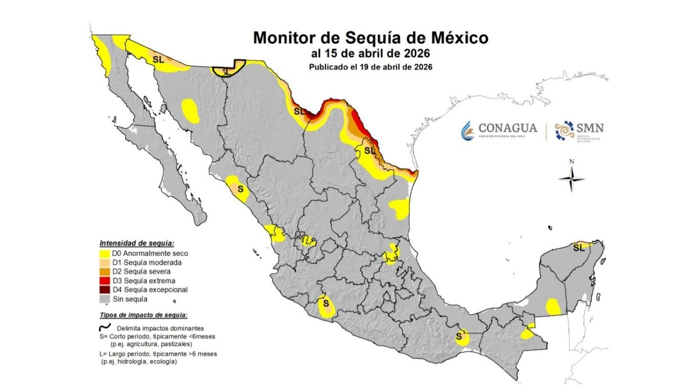 imagen ilustrativa del mapa de México con señalamientos de sequía