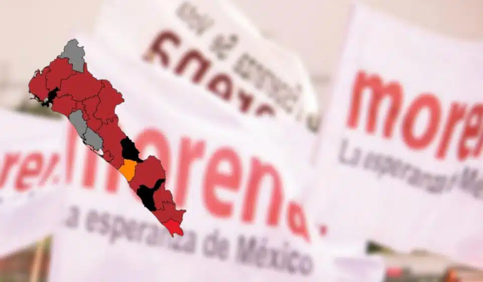 Carteles de morena de fondo y el estado de Sinaloa por delante