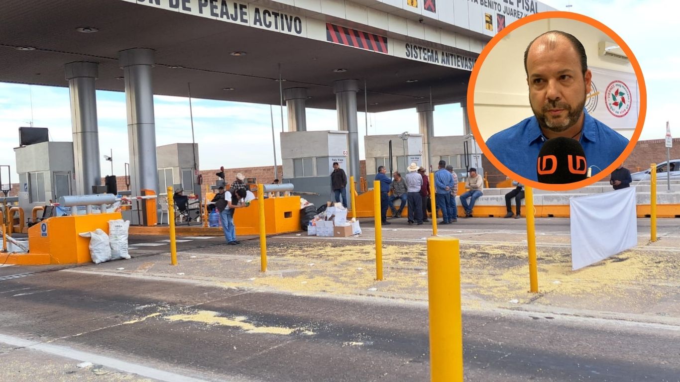Caseta de carretera bloqueada y foto de Érick Mena Sandoval