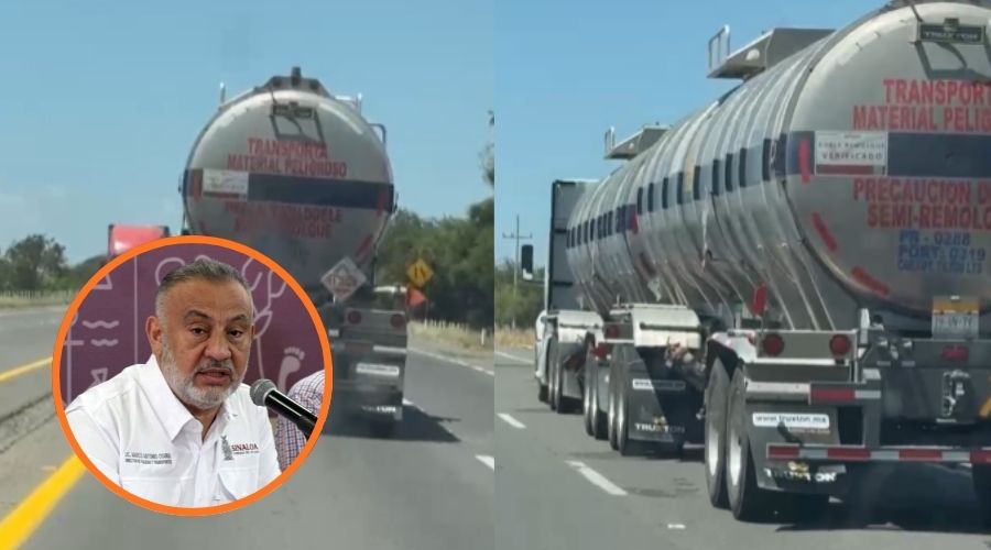 Marco Antonio Osuna en un circulo junto a fotos con una pipa con material peligroso en la carretera
