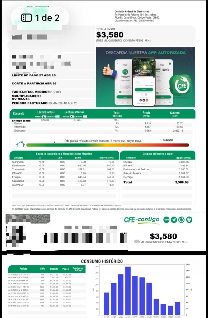 Imagen de recibo de luz de CFE