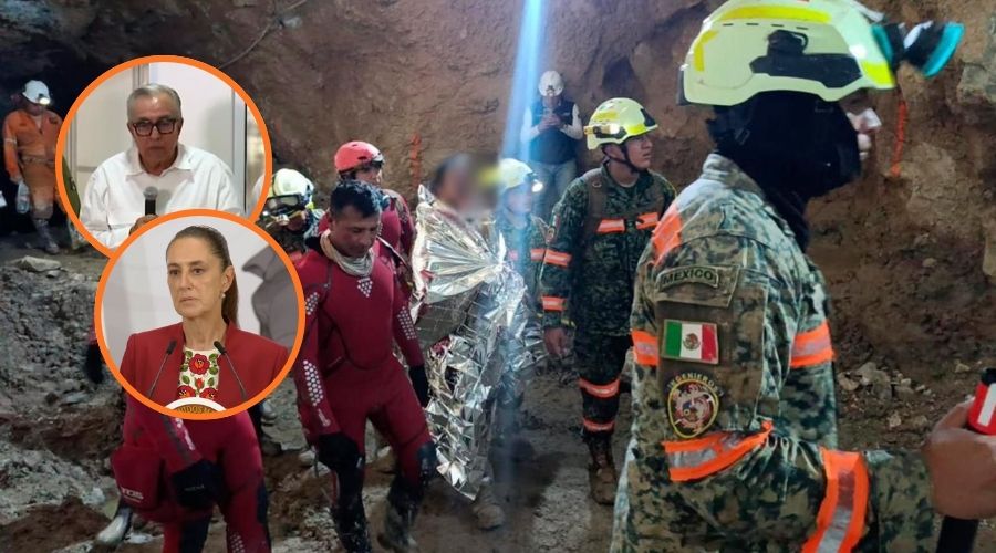 En grande elementos de rescate apoyando a trabajador atrapado en un mina
