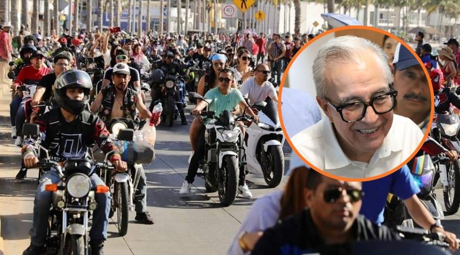 Motos en una calle y en un círculo el gobernador Rocha Moya