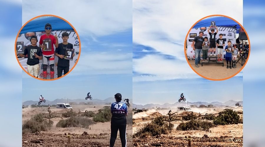 En grande motociclistas realizando acrobacias y en ciruclos premiados