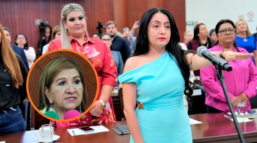 Silvia Pineda con la mano arriba y un circulo con Tere Guerra