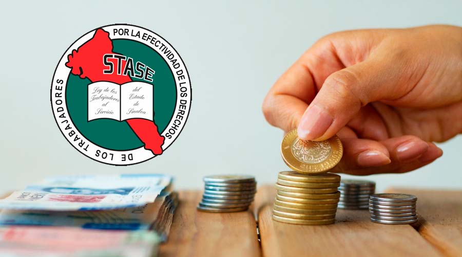 Billetes y monedas mexicanos y logo del Stase