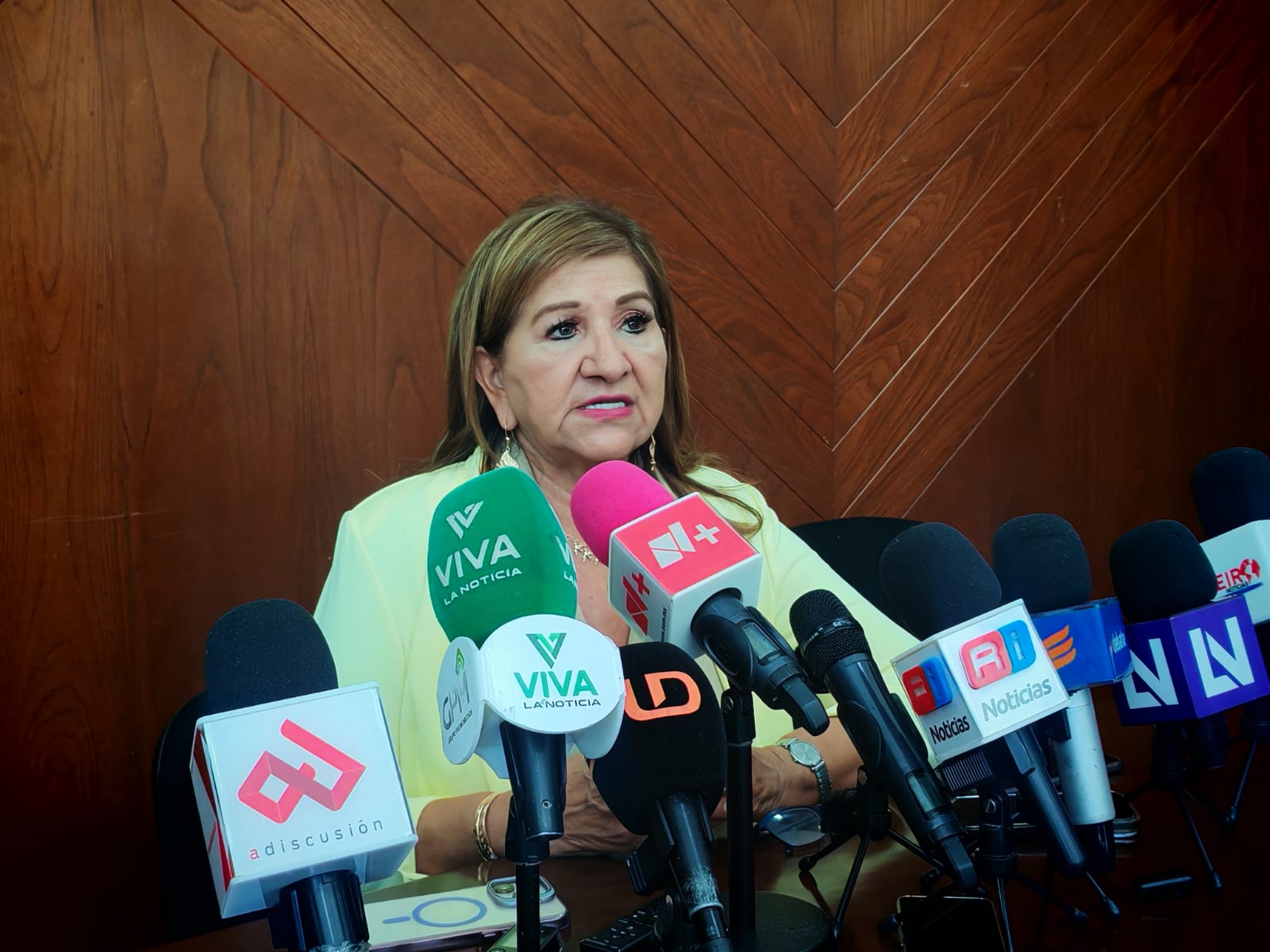 Tere Guerra hablando para los medios