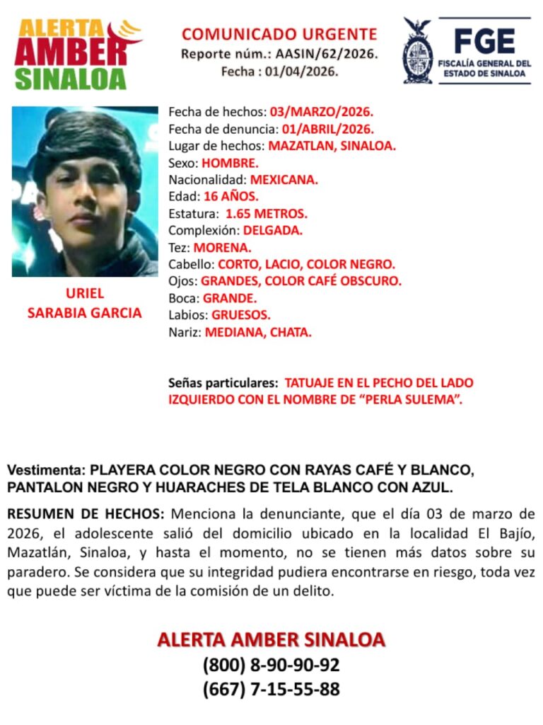 Ficha de búsqueda de Uriel Sarabia García.