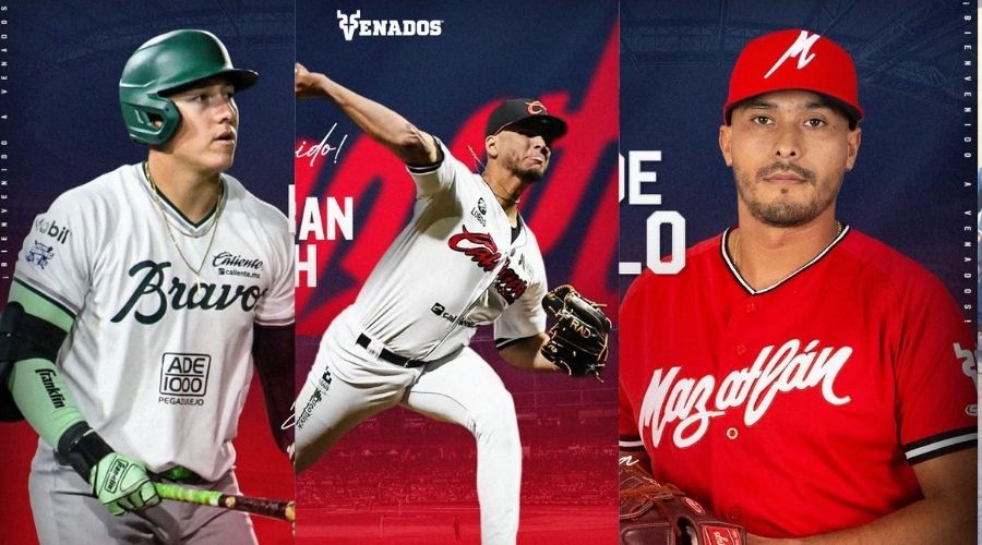Gaige Howard, Esteban Bloch y Raúl Carrillo en un flyer de Venados de Mazatlán