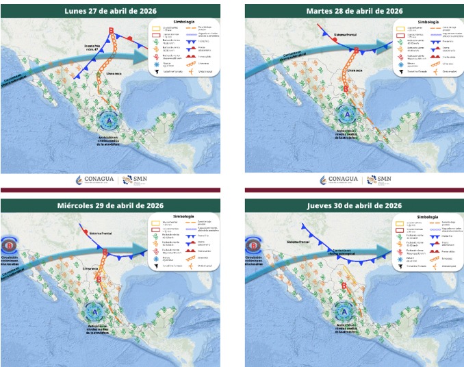 Pronóstico del clima extendido del 27 al 30 de abril de 2026 a nivel nacional. SMN
